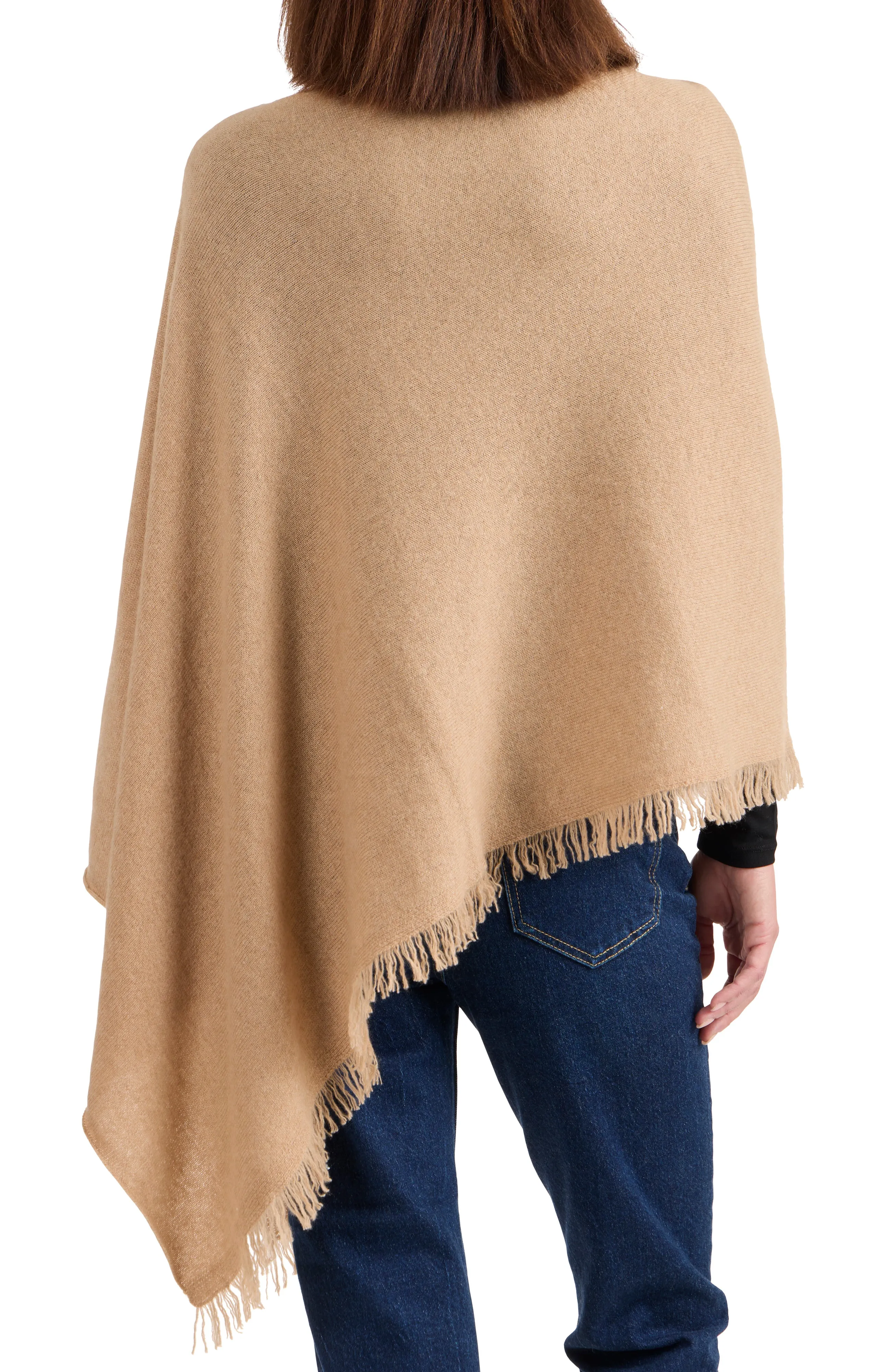 CASHMERE ASYMMETRICAL PONCHO WITH FRINGE