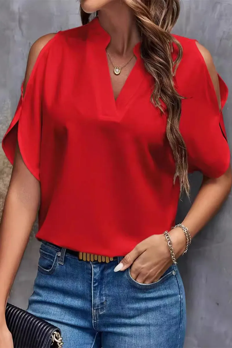 Casual Solid Patchwork V Neck Blouses(10 Colors)