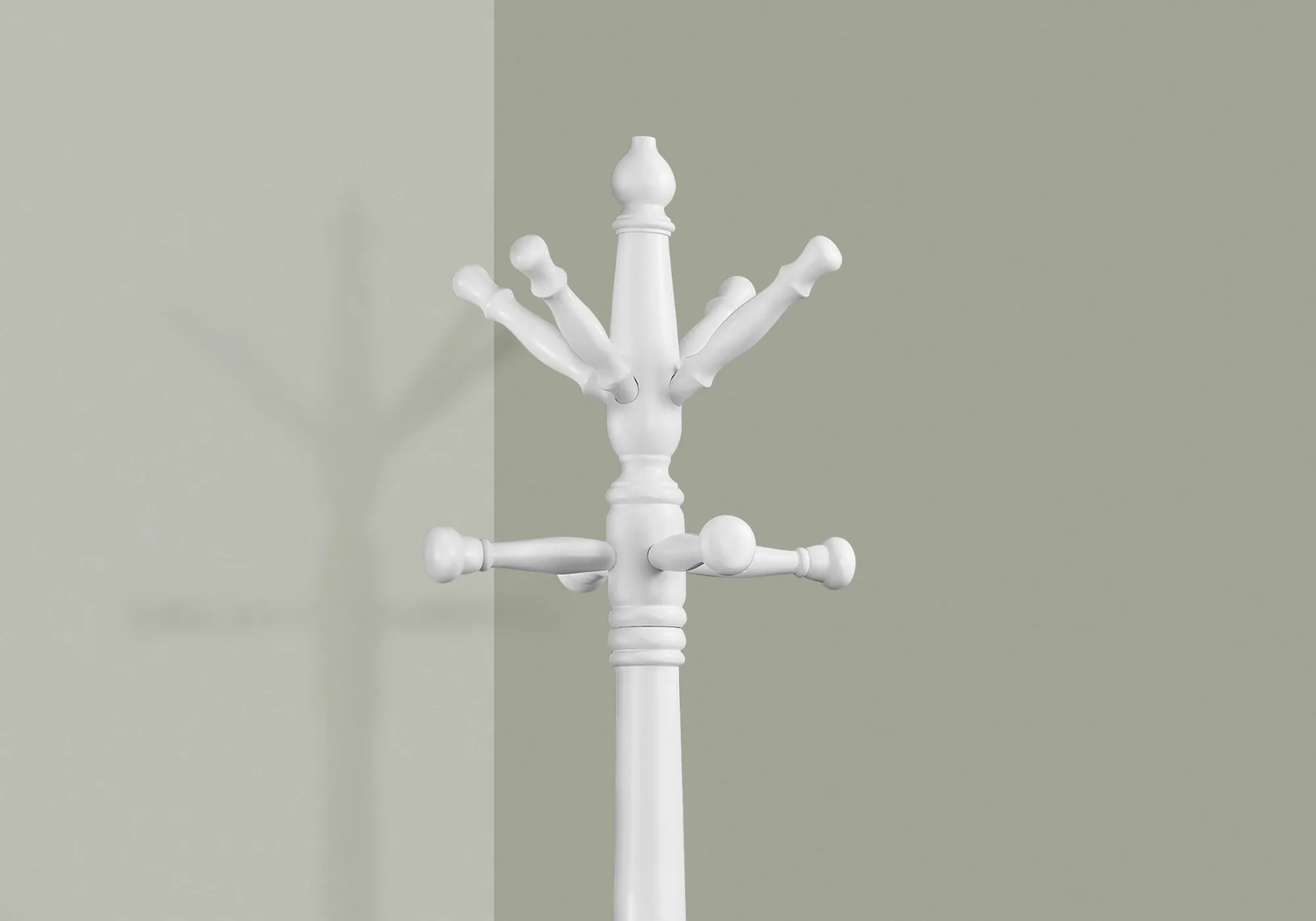 Coat Rack, Hall Tree, Free Standing, 11 Hooks, Entryway, 73"h, Bedroom, White Wood, Transitional