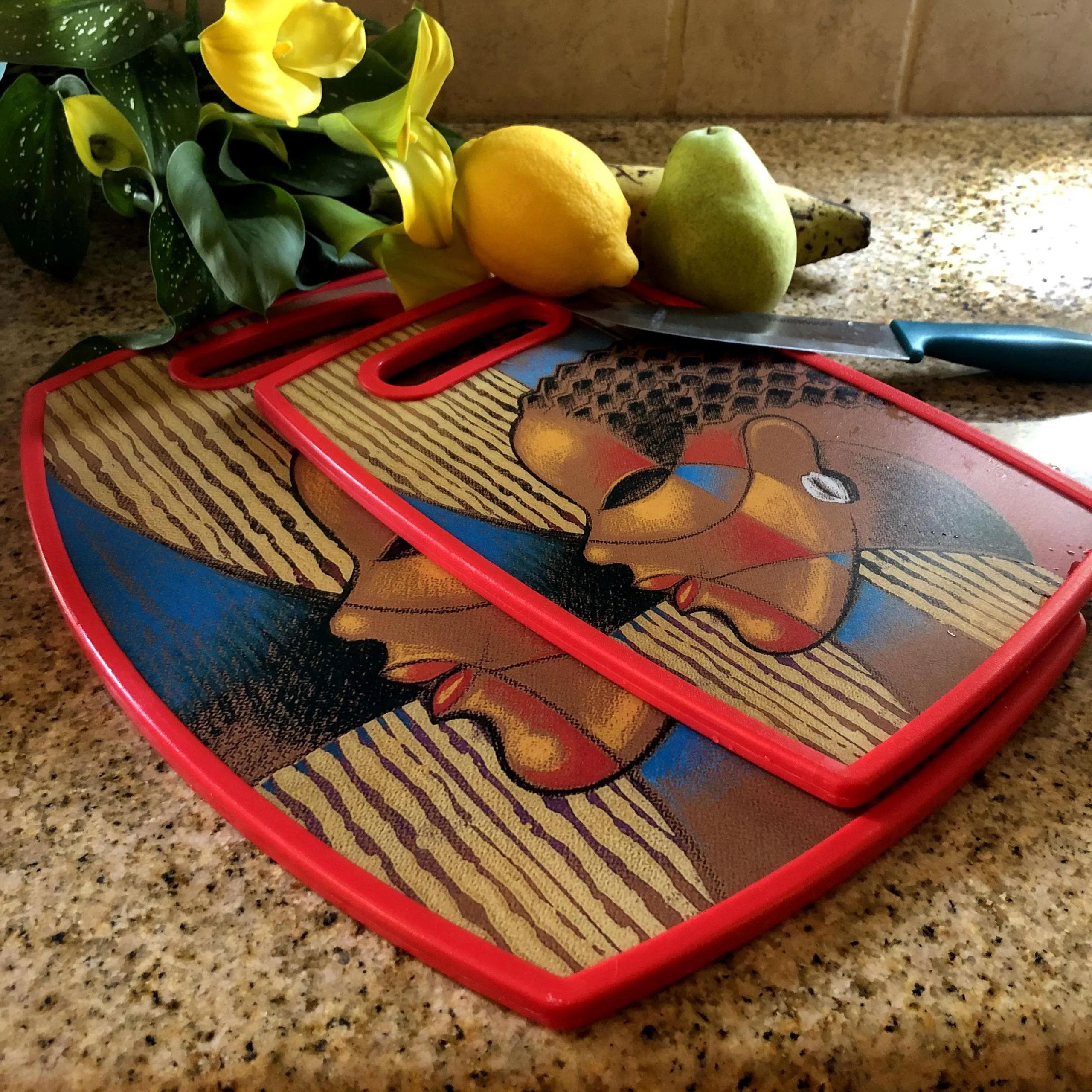 Composite of a Woman Cutting Board Set