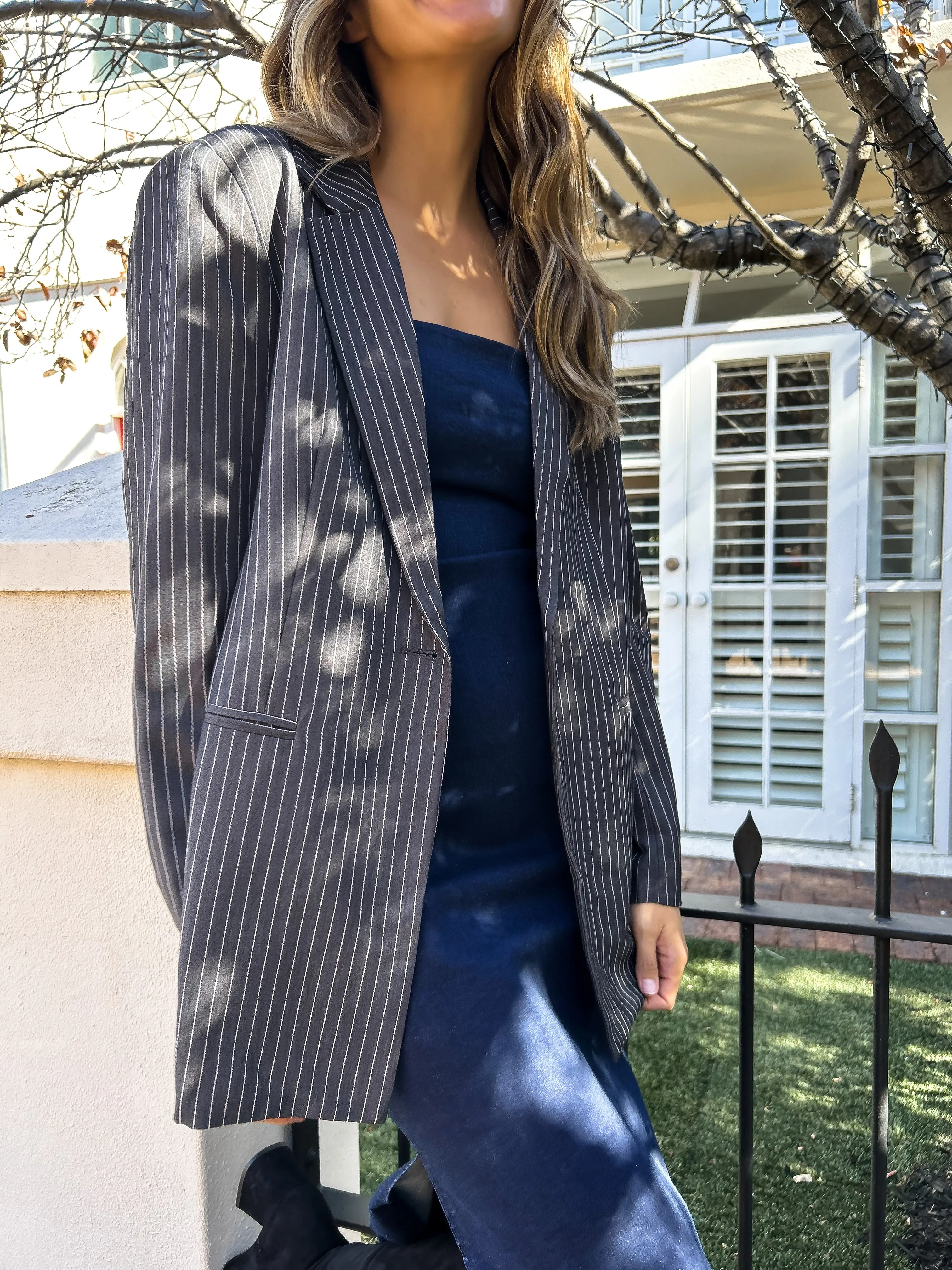 COPELY Pinstripe Boyfriend Blazer