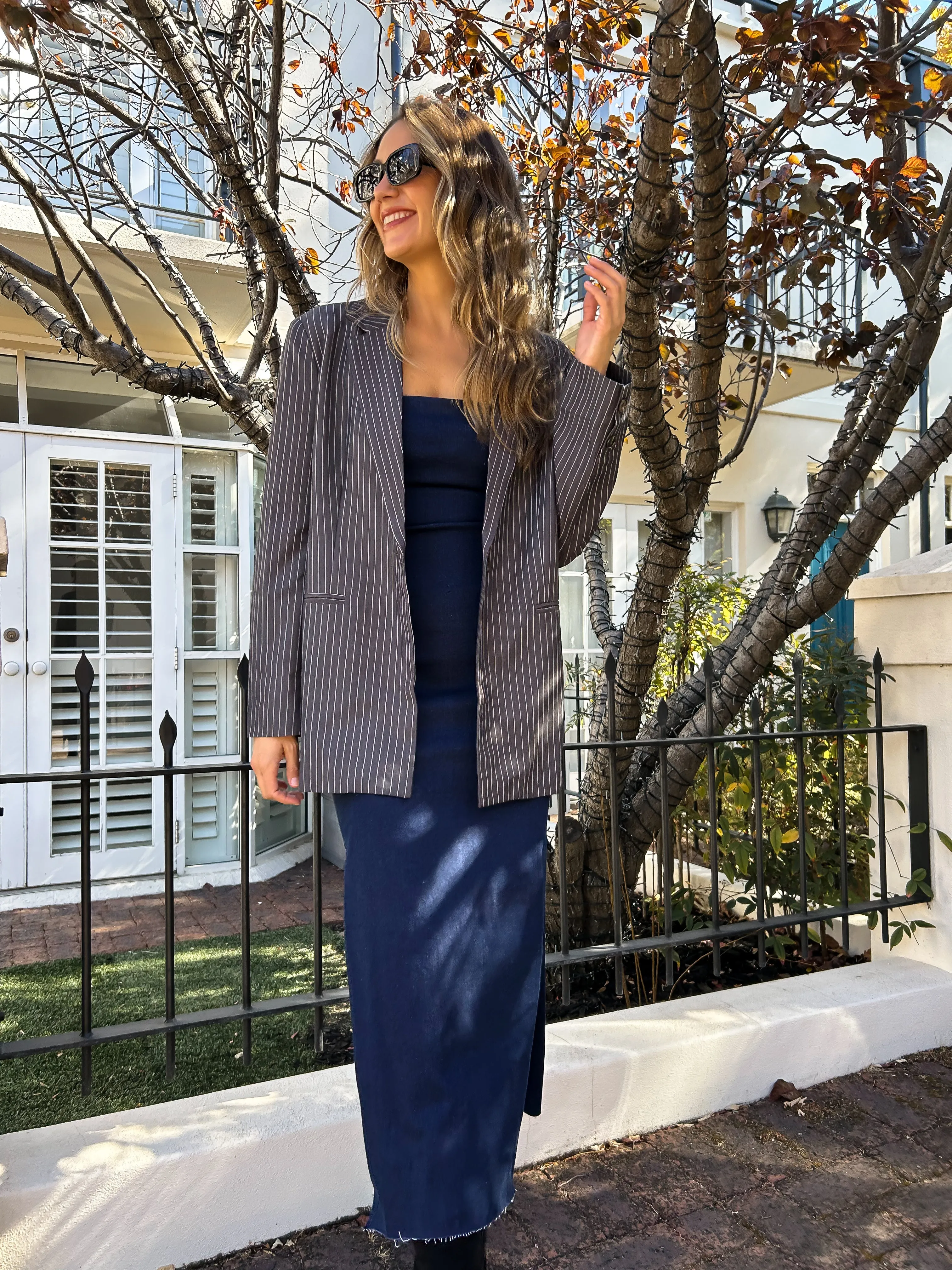 COPELY Pinstripe Boyfriend Blazer