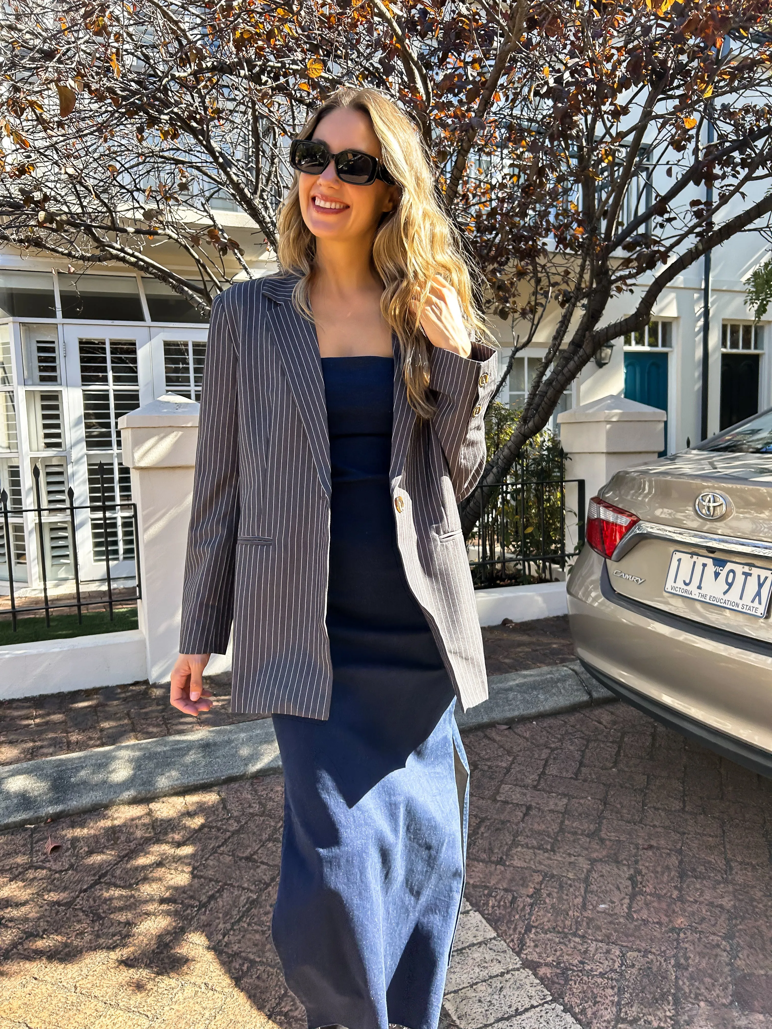 COPELY Pinstripe Boyfriend Blazer