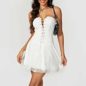 Corset Strapless Backless Patchwork Slim Fit Mini Tube Clubwear Summer Lace Dress