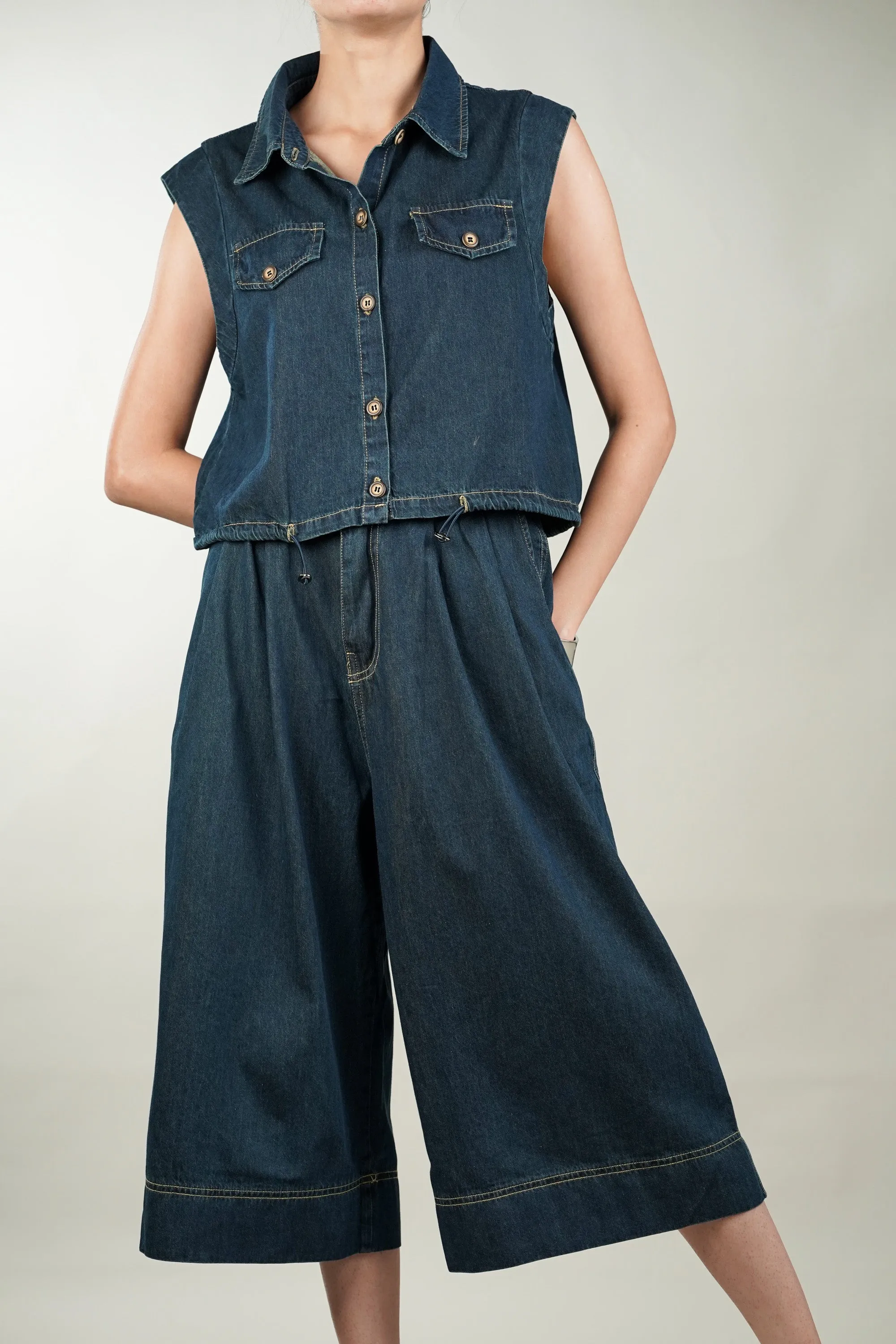 Cotton Denim Shirt And Pant Coord Set