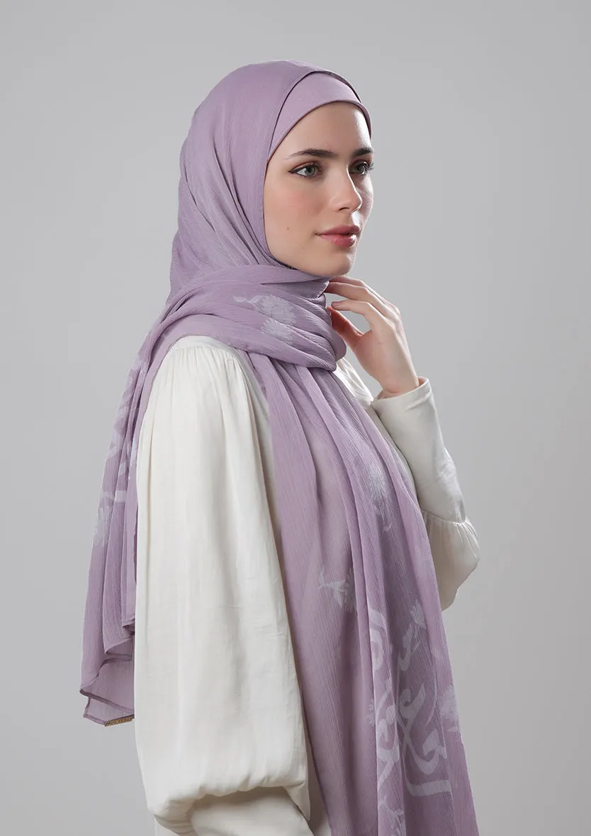 Creative Lilac-Printed Crinkled Chiffon