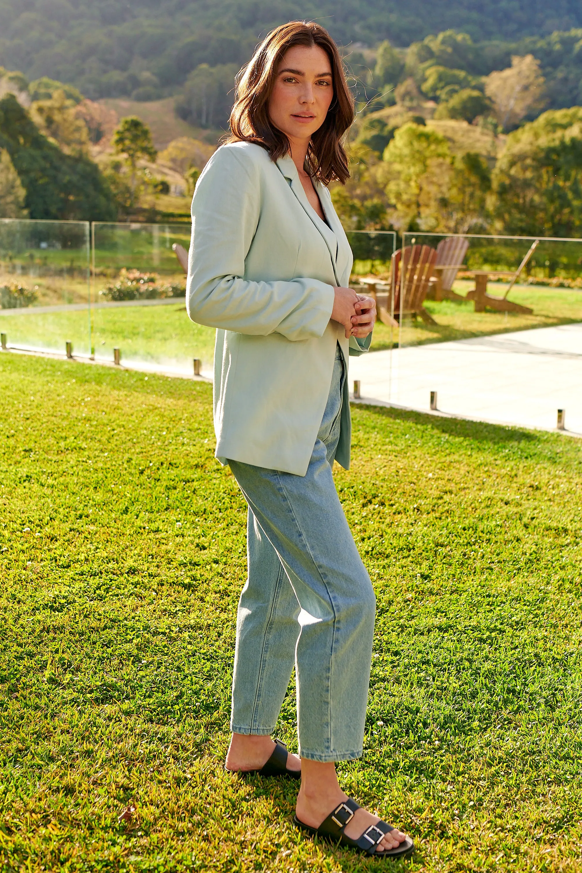 Crystal Baby Blue Linen Blazer