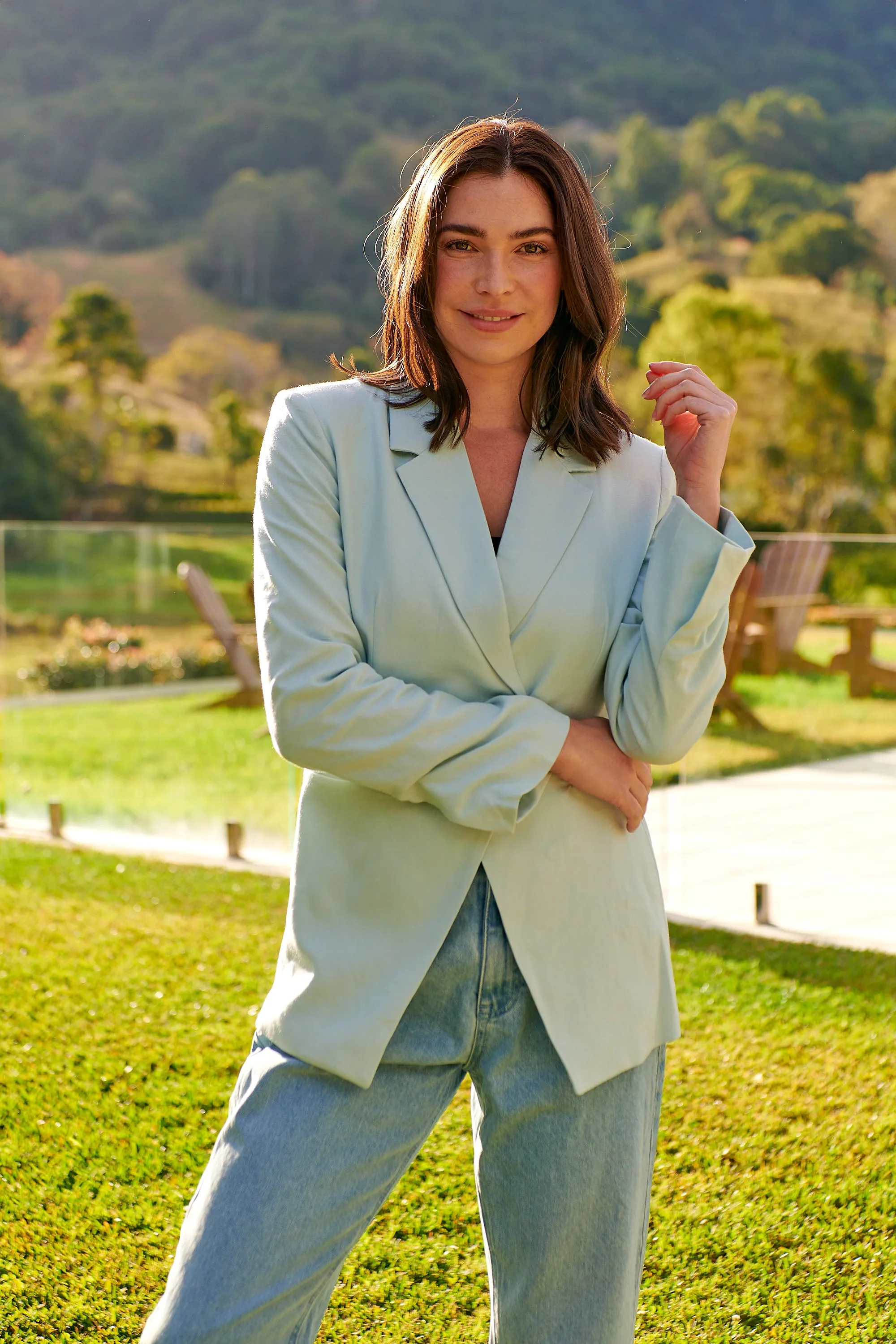 Crystal Baby Blue Linen Blazer