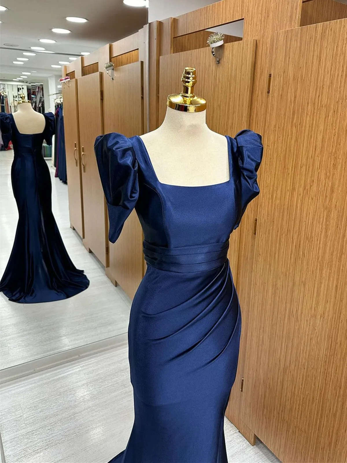 Dark Blue Blue Long Mermaid Prom Dress with Slit, Dark Blue Party Dress