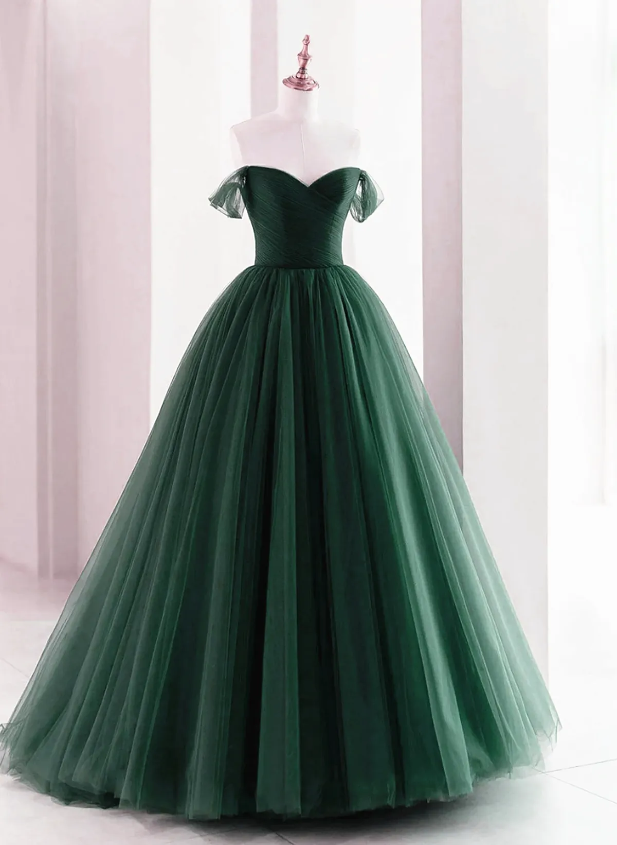 Dark Green Off Shoulder Sweetheart Long Party Dress, Dark Green Sweet 16 Dress