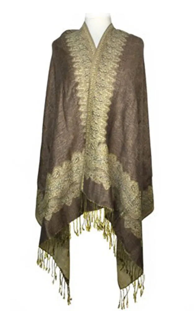 DB003-12 Camel (Khaki Beige) Border Print Pashmina Scarf