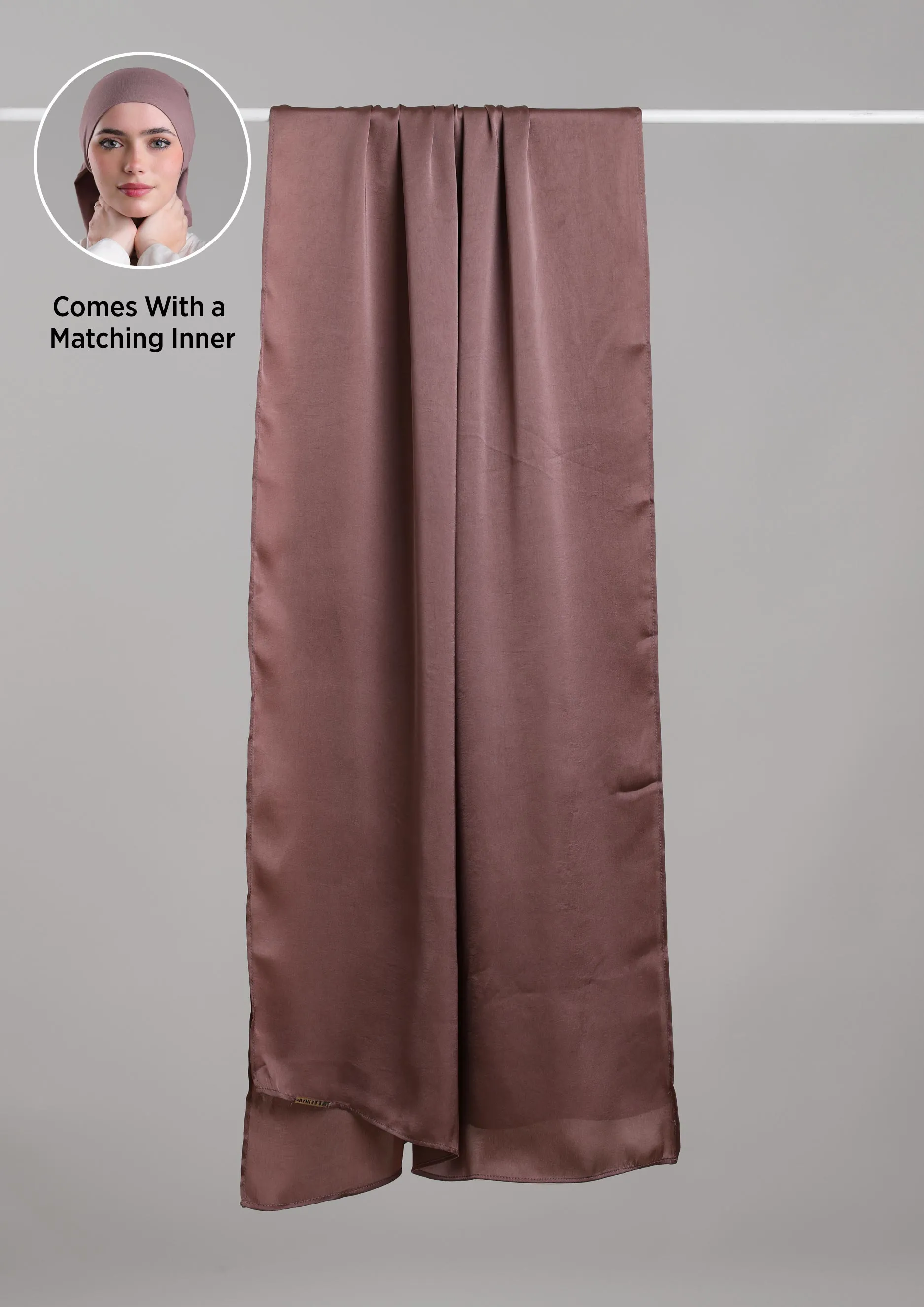 Deep Taupe Matte Satin-Shawl With Inner