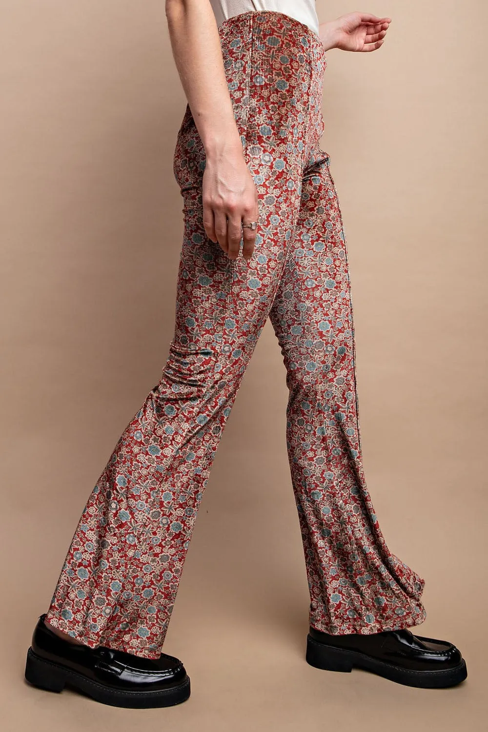 Ditsy Floral Velvet High-Rise Stretchy Flare Pants