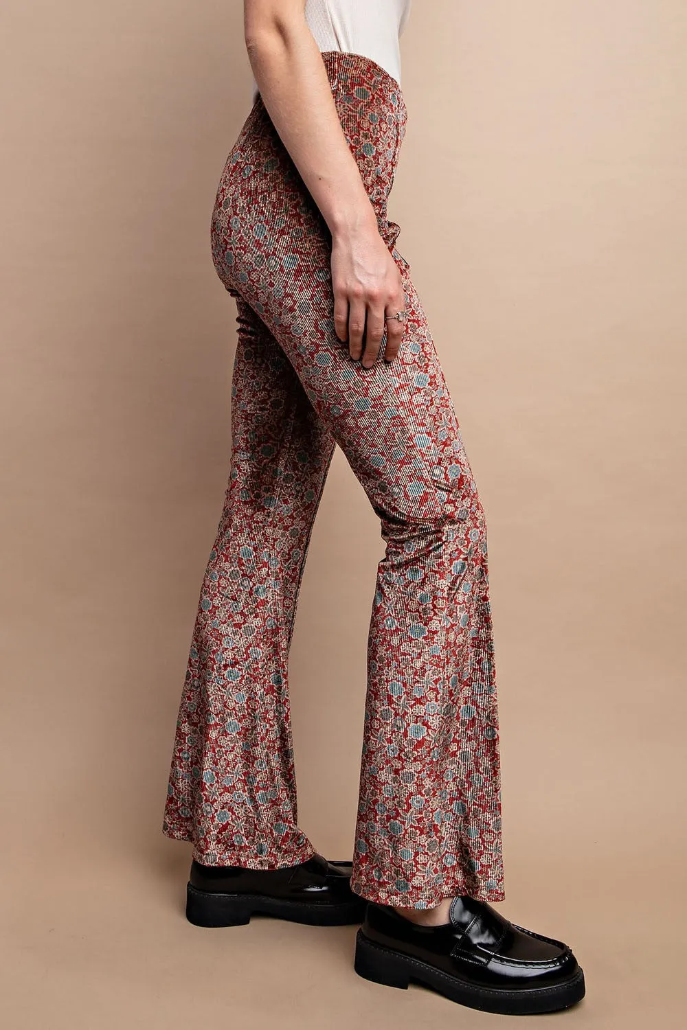 Ditsy Floral Velvet High-Rise Stretchy Flare Pants