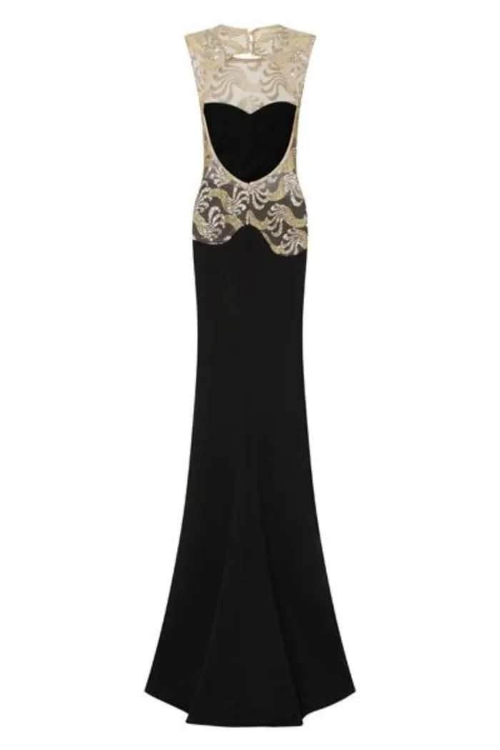 Divinity Sparkle Black Slinky Backless Fishtail Maxi Dress