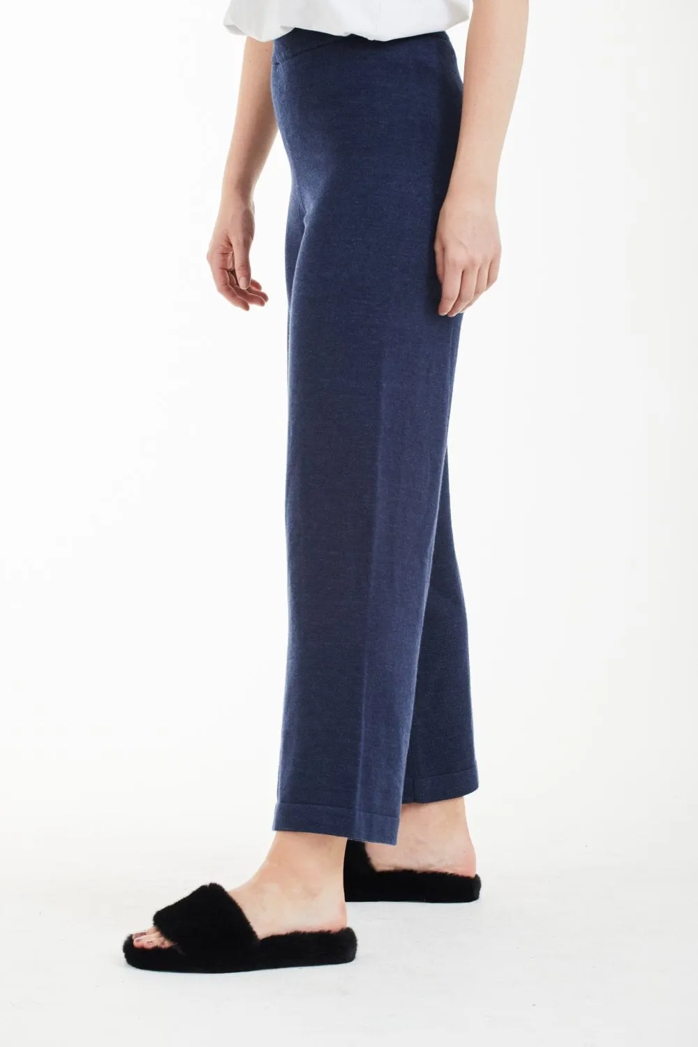 Double Second Navy Wide Leg Knit Jogger