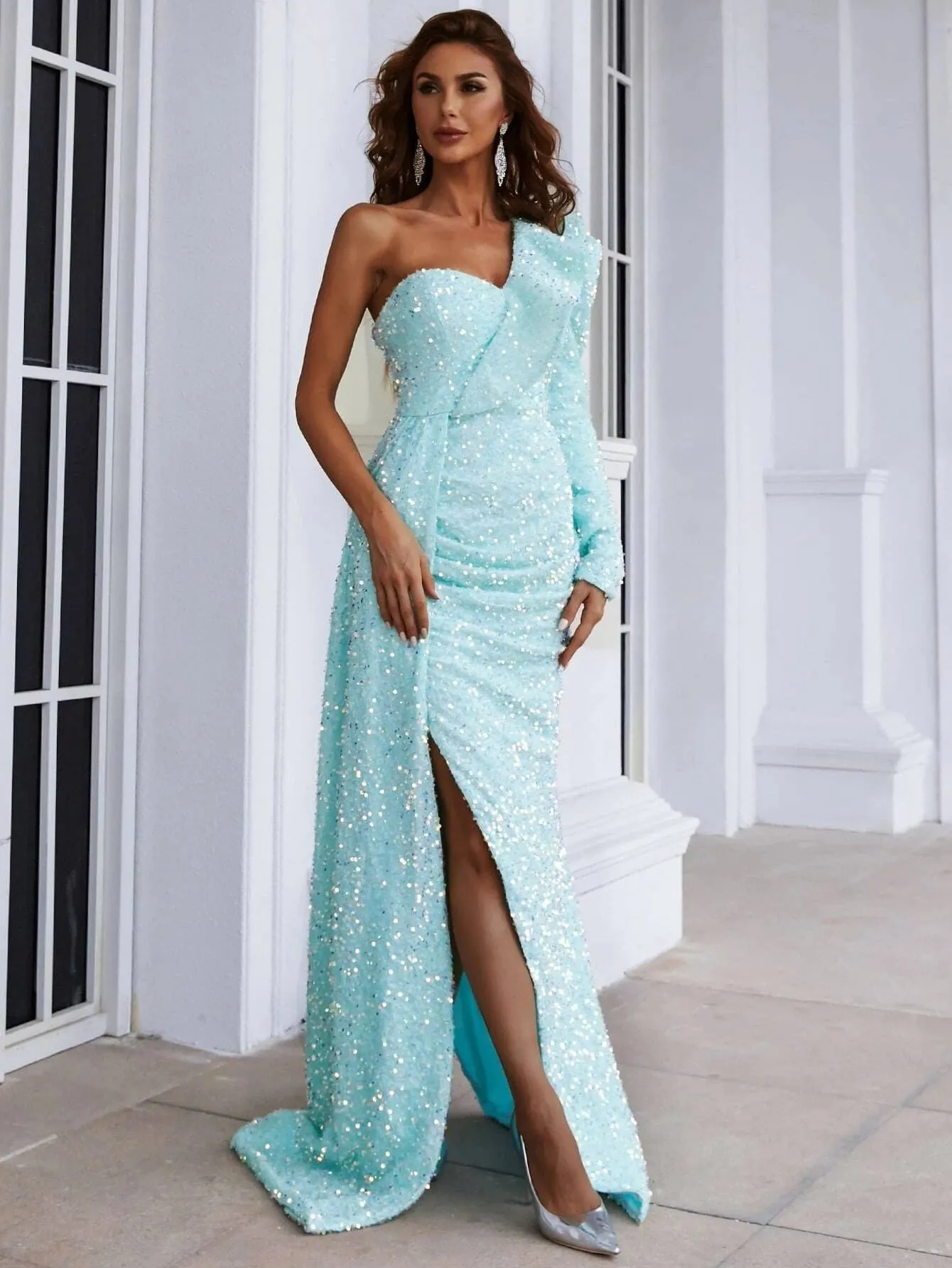 Draping Sequin Prom Dress JX083