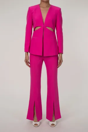 Edge Collarless Cutout Cinch Waist Blazer Two Piece Split Flare Pant Suit