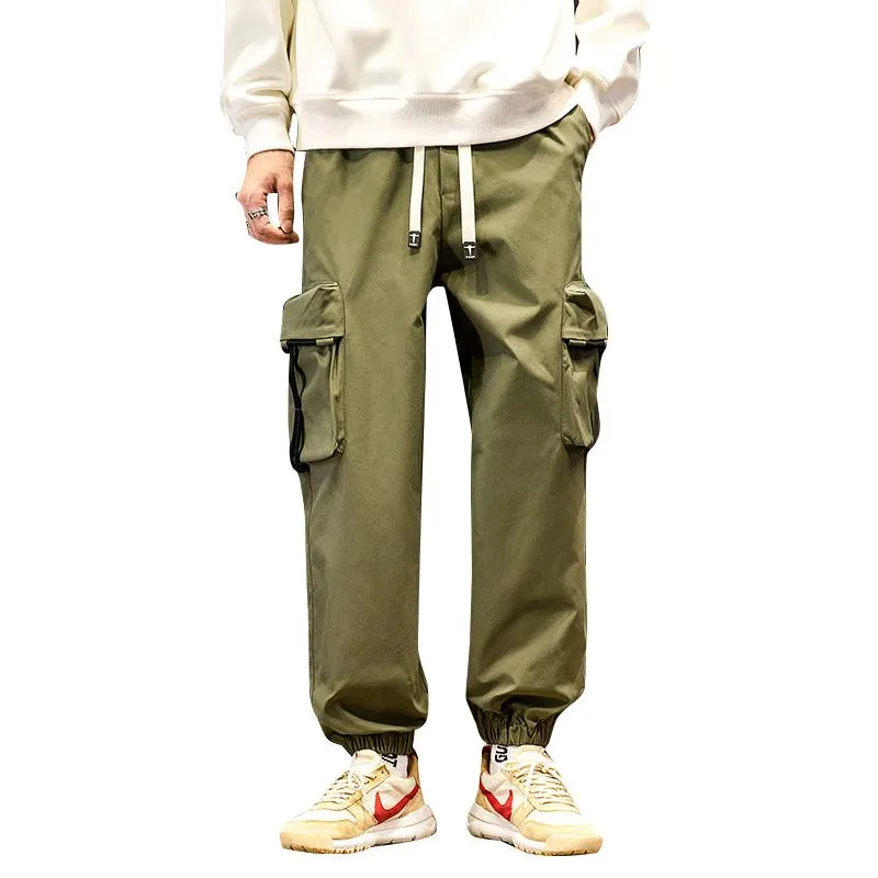 Elasticity Tapered Street Style Bellows Pocket Loose Fit Cargo Pants