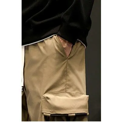 Elasticity Tapered Street Style Bellows Pocket Loose Fit Cargo Pants