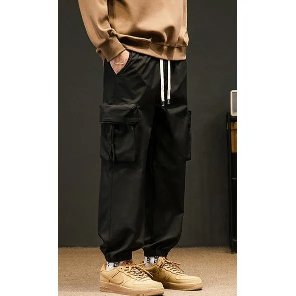 Elasticity Tapered Street Style Bellows Pocket Loose Fit Cargo Pants