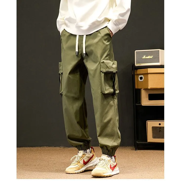 Elasticity Tapered Street Style Bellows Pocket Loose Fit Cargo Pants