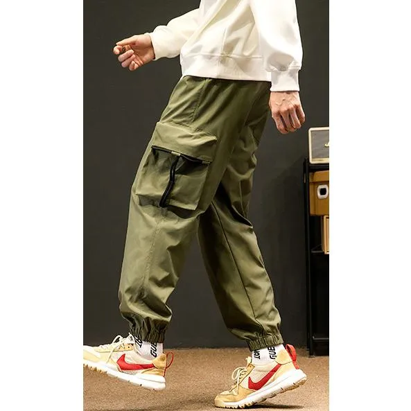 Elasticity Tapered Street Style Bellows Pocket Loose Fit Cargo Pants