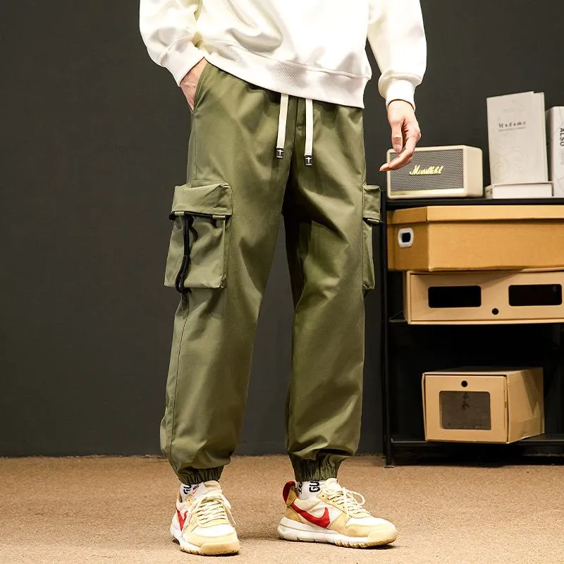 Elasticity Tapered Street Style Bellows Pocket Loose Fit Cargo Pants