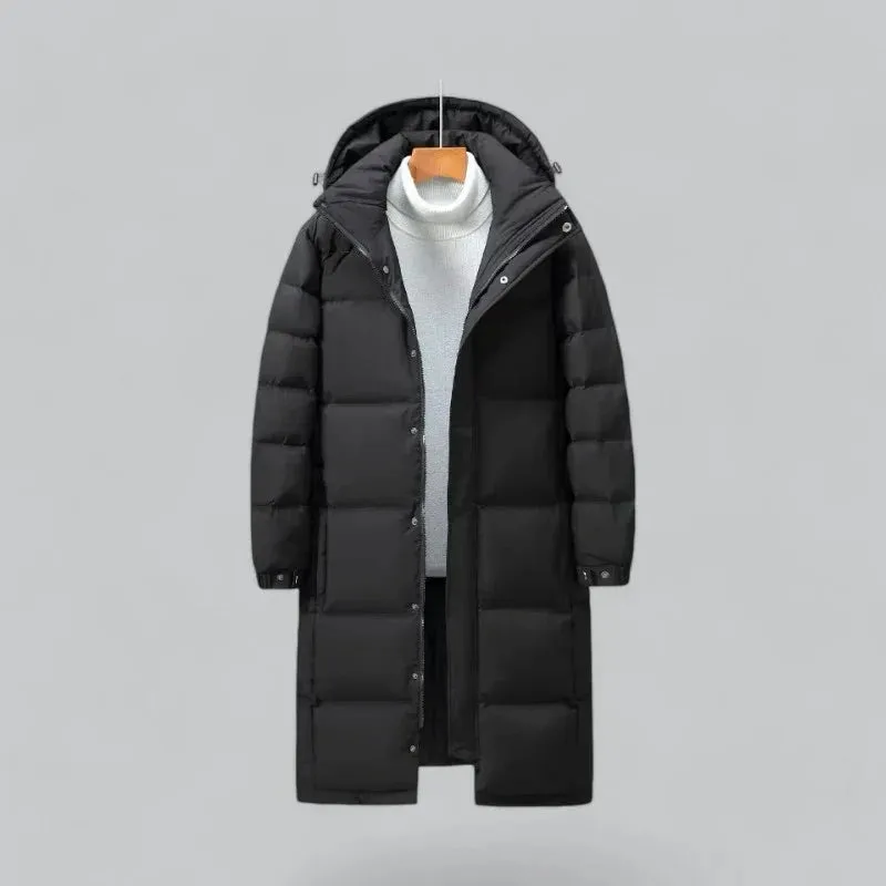 Elegant Men's Hooded Winter Coat with Quilted Padding