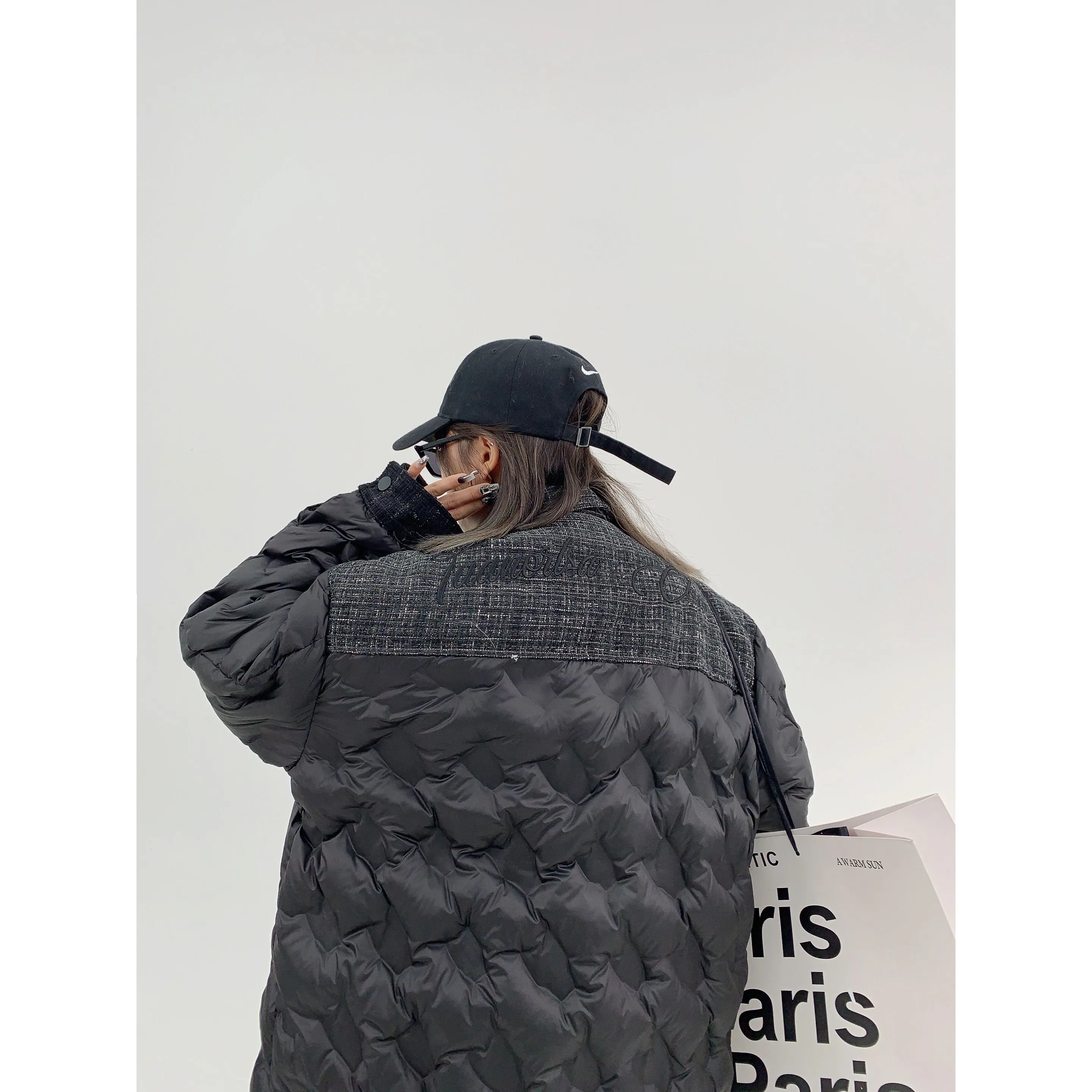 Embroidered Back Quilted Puffer Coat