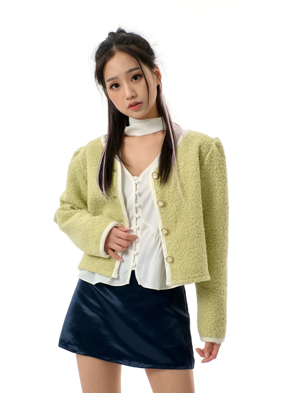 Faux Fur V-Neck Cropped Jacket BJ310