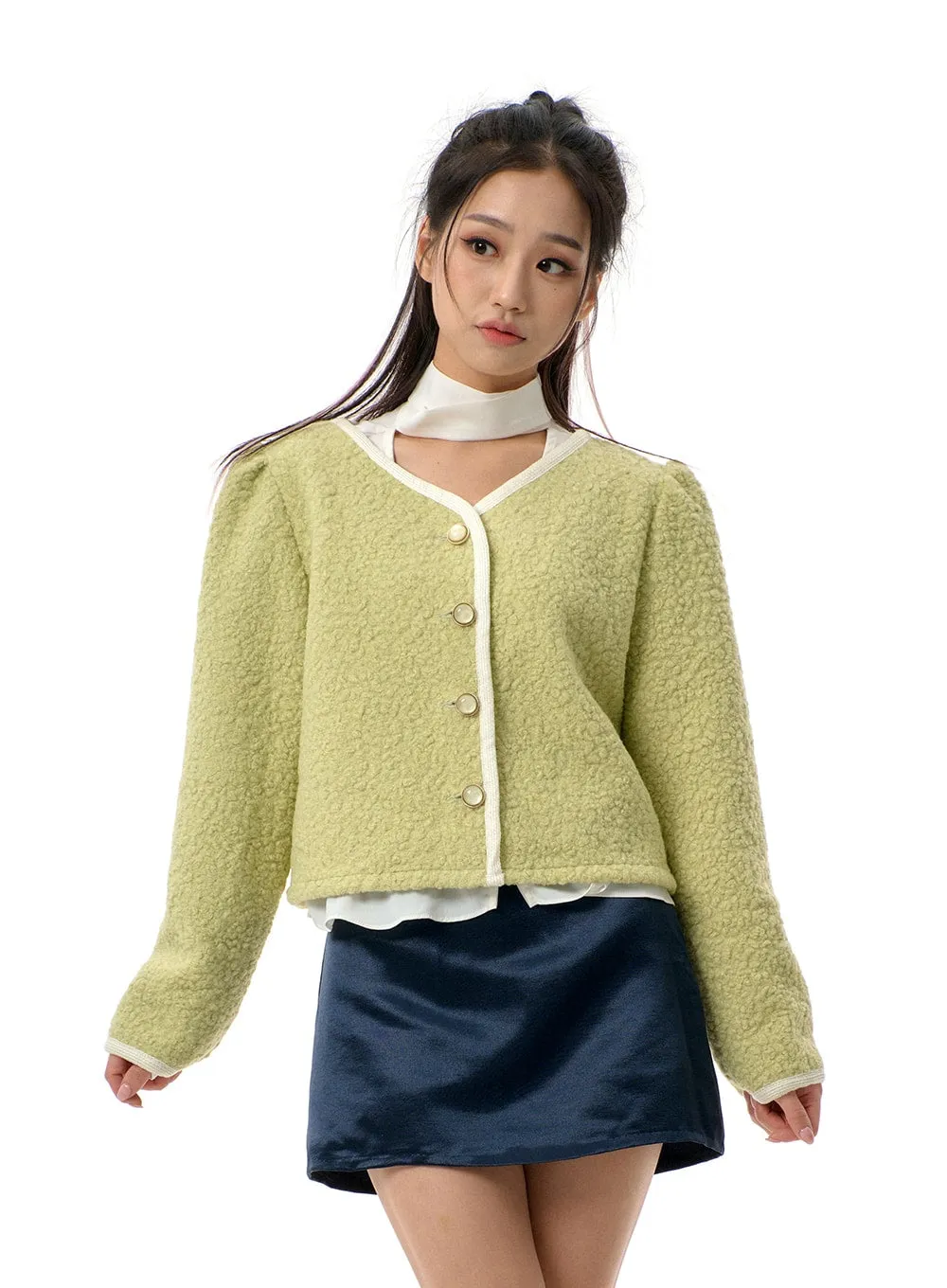 Faux Fur V-Neck Cropped Jacket BJ310