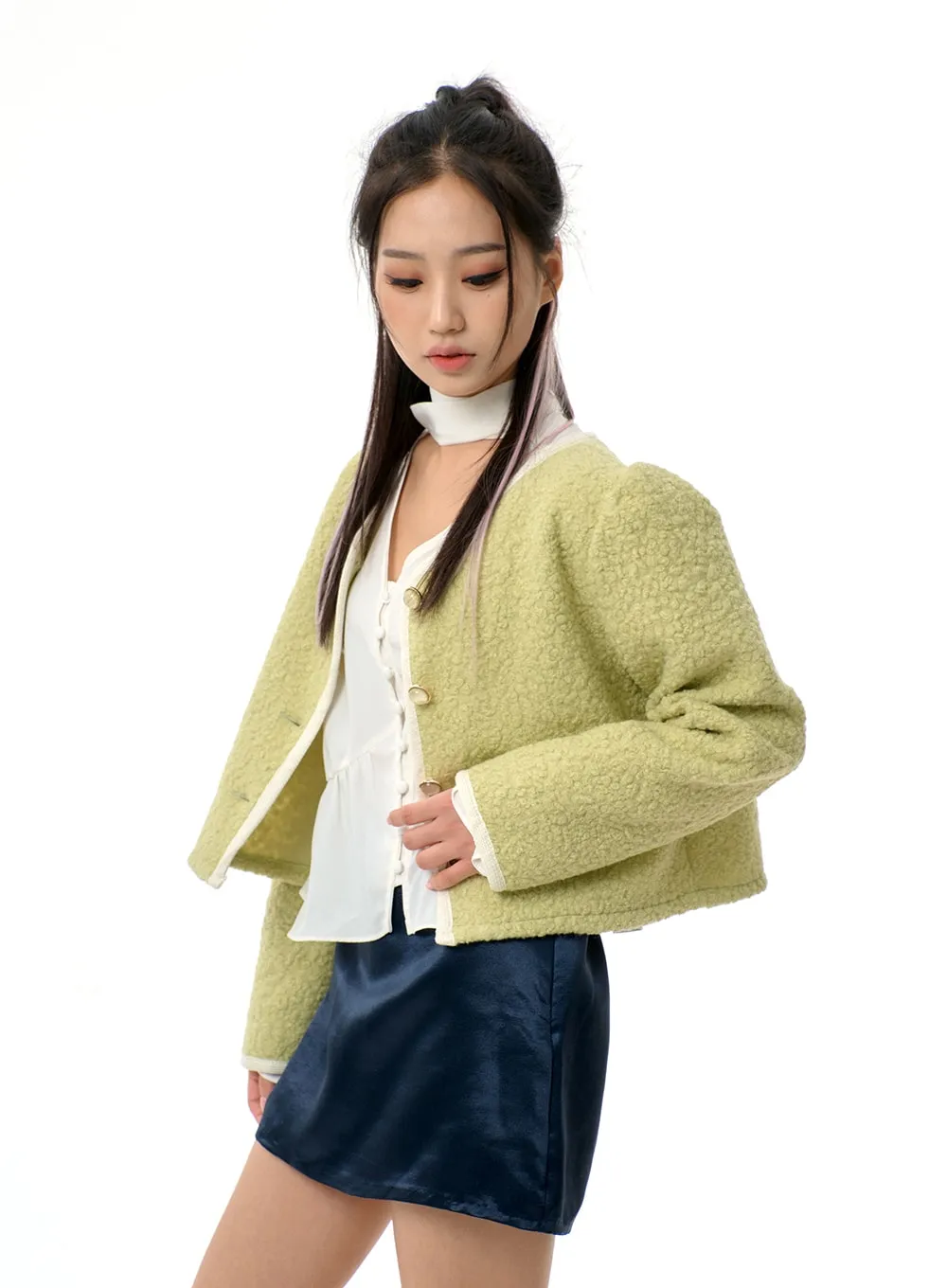 Faux Fur V-Neck Cropped Jacket BJ310