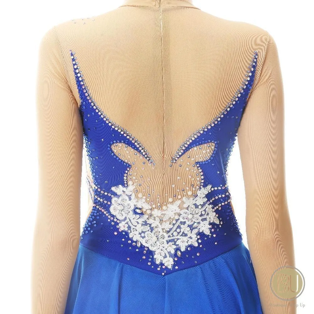 Figure Skating Dress Royal Blue Flower