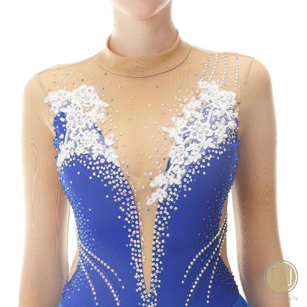 Figure Skating Dress Royal Blue Flower