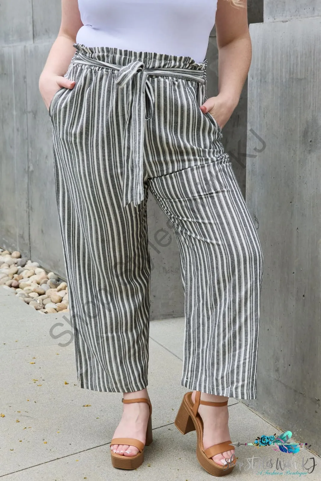 Find Your Path Paperbag Waist Striped Culotte Pants