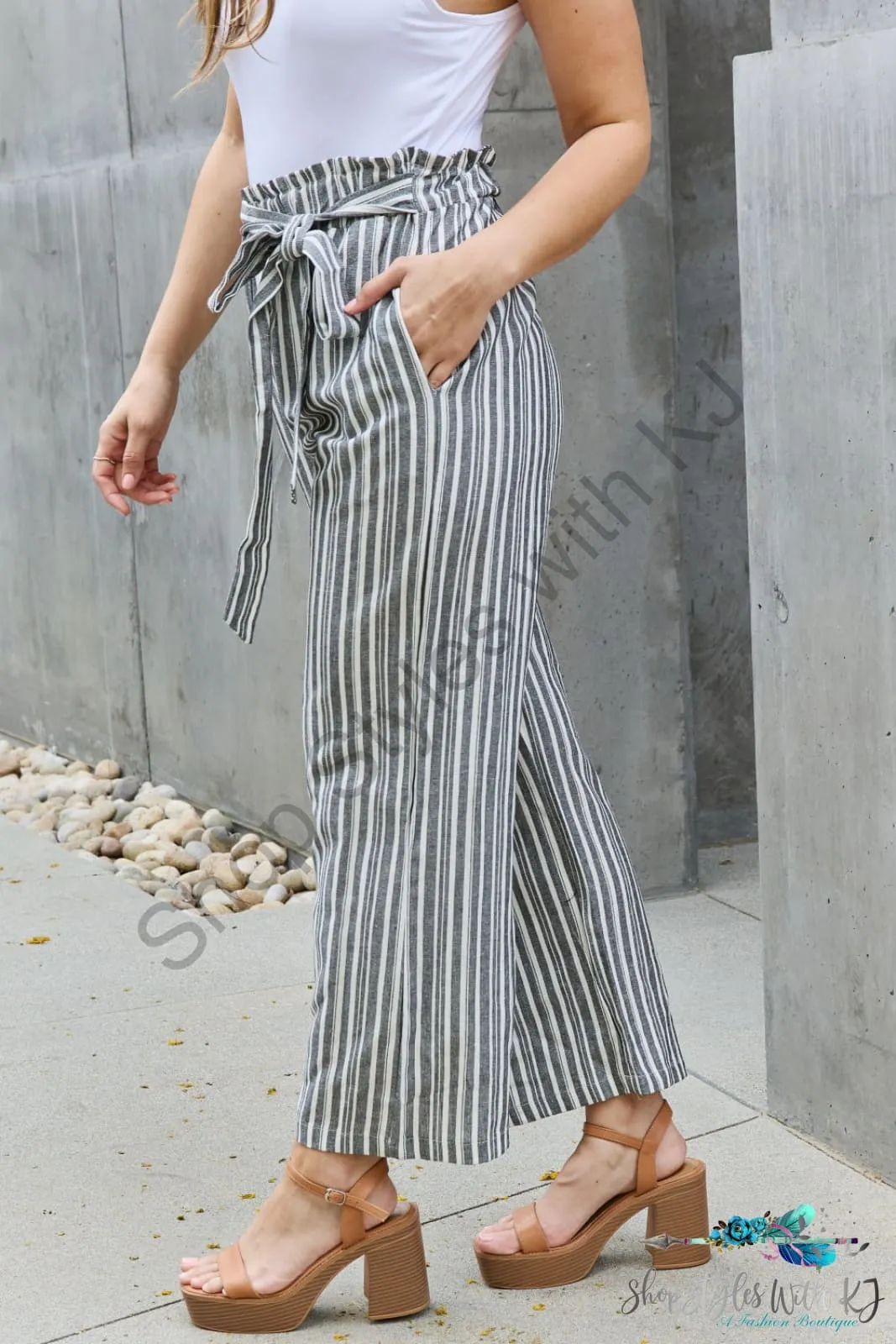 Find Your Path Paperbag Waist Striped Culotte Pants