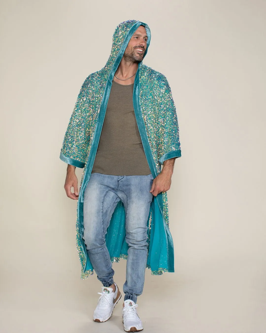 Firefly of the Sea Hooded Sequin Kimono | Men's