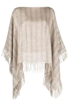 Fringe Trim Stripe Poncho