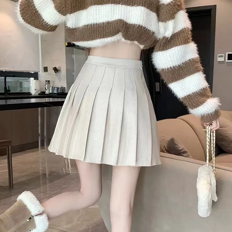 Girlary-shop picture day outfit highschool Knitted Skirt Early Autumn Winter 2024 New Women's A- line High Waist Slimming Pleated Small Versatile Skirt