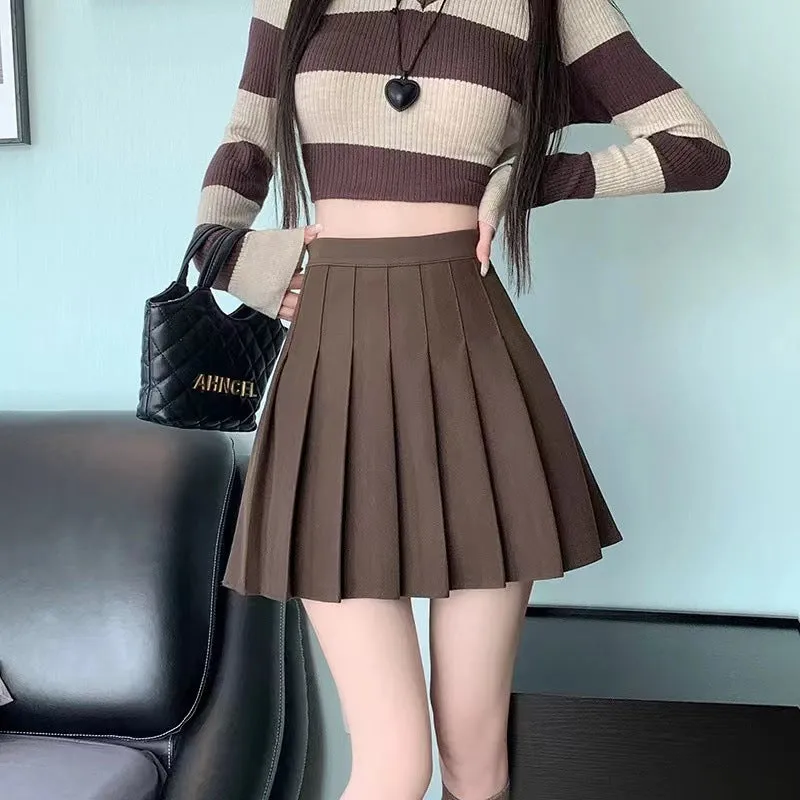 Girlary-shop picture day outfit highschool Knitted Skirt Early Autumn Winter 2024 New Women's A- line High Waist Slimming Pleated Small Versatile Skirt