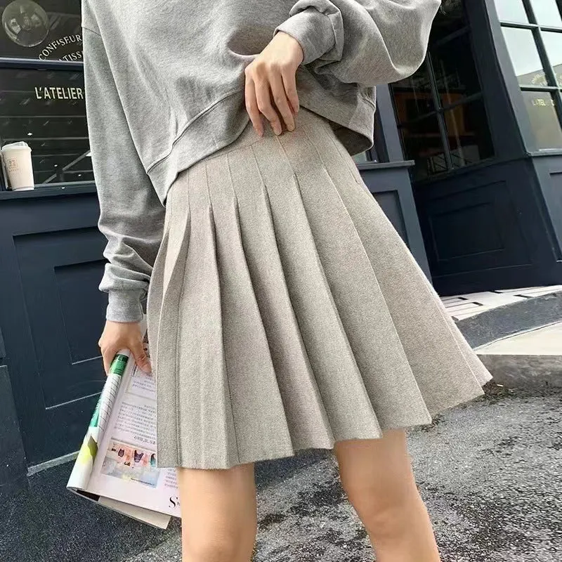 Girlary-shop picture day outfit highschool Knitted Skirt Early Autumn Winter 2024 New Women's A- line High Waist Slimming Pleated Small Versatile Skirt