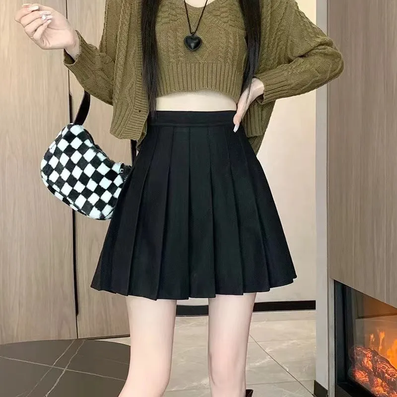 Girlary-shop picture day outfit highschool Knitted Skirt Early Autumn Winter 2024 New Women's A- line High Waist Slimming Pleated Small Versatile Skirt