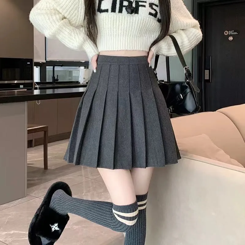 Girlary-shop picture day outfit highschool Knitted Skirt Early Autumn Winter 2024 New Women's A- line High Waist Slimming Pleated Small Versatile Skirt