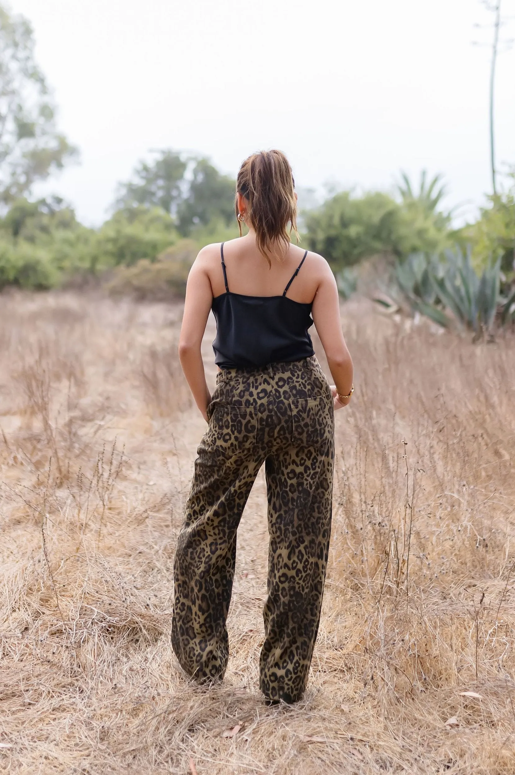 Giselle Mid Rise Leopard Print Denim Pants Brown