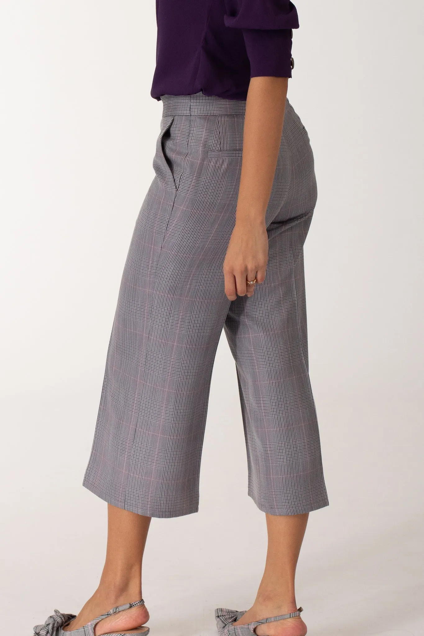 Glen Plaid Button Down Culottes