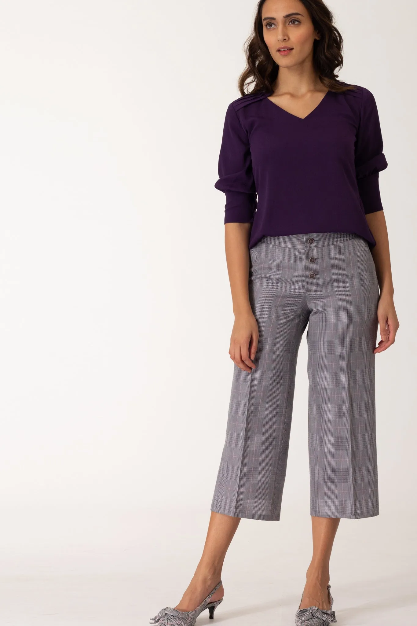 Glen Plaid Button Down Culottes