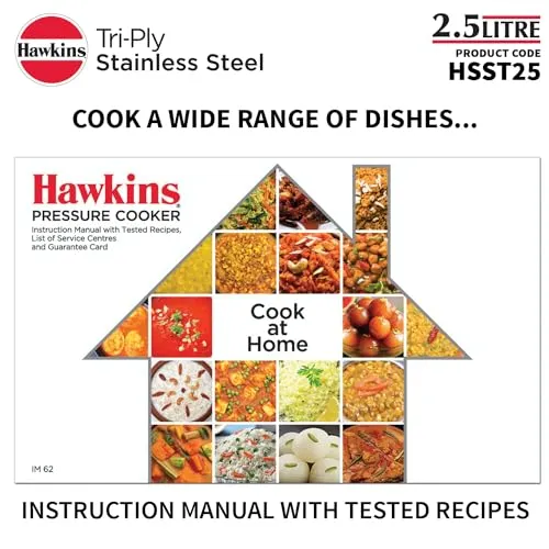 Hawkins 2.5 Litre Triply Stainless Steel Pressure Cooker, Inner Lid Cooker, Silver (HSST25)