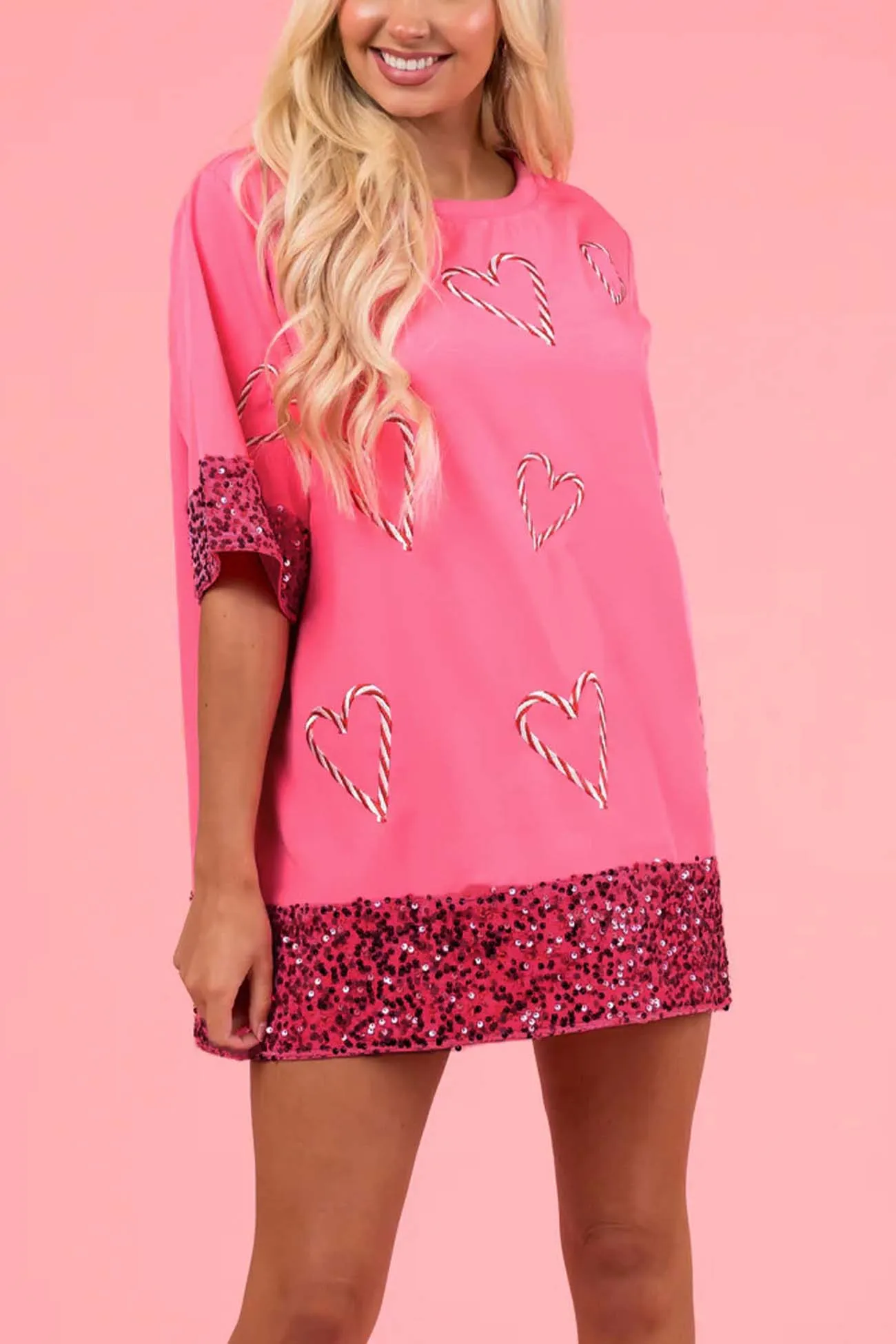 Heart Printed Sequin Patchwork Dress