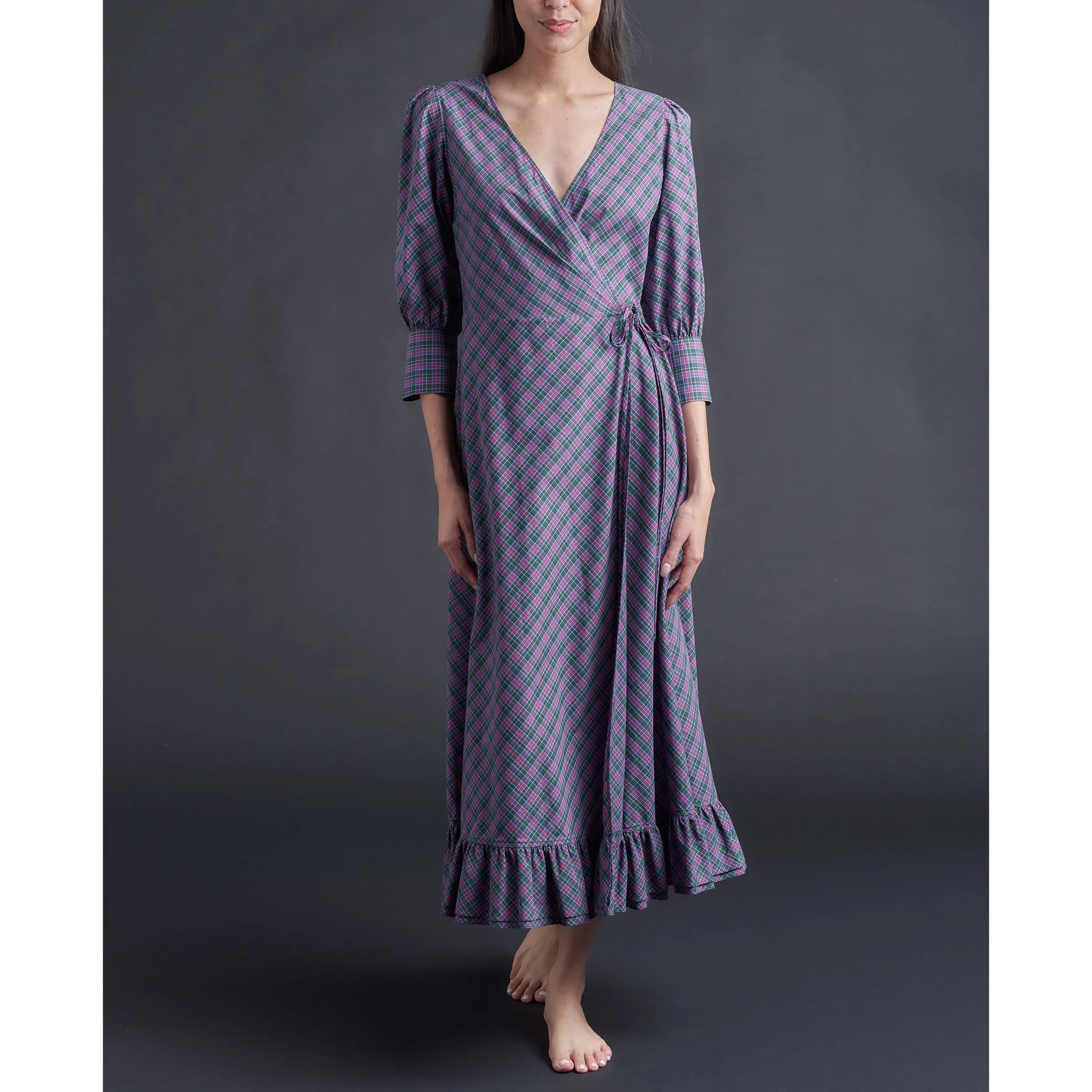 Hestia Wrap Dress in Plaid Italian Cotton